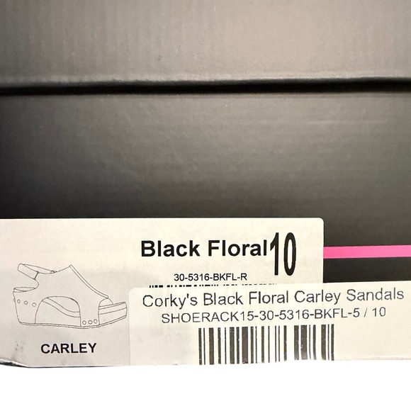 Corkys Carley Womens Black Floral Wedge Sandals Slingback Size 10 NEW - Picture 12 of 12